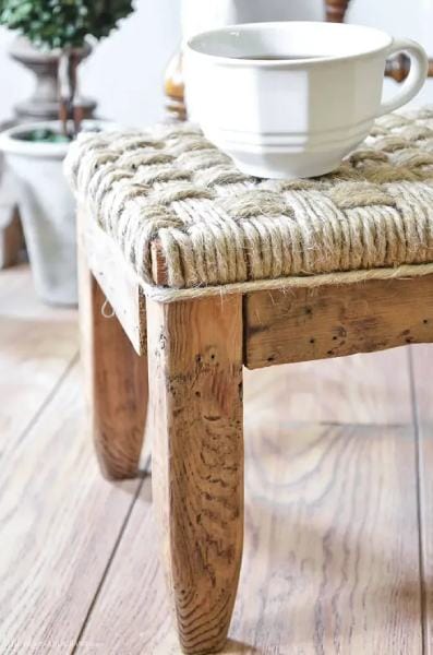 RUSTIC WOOD FOOTSTOOL GETS A MAKEOVER WITH TWINE