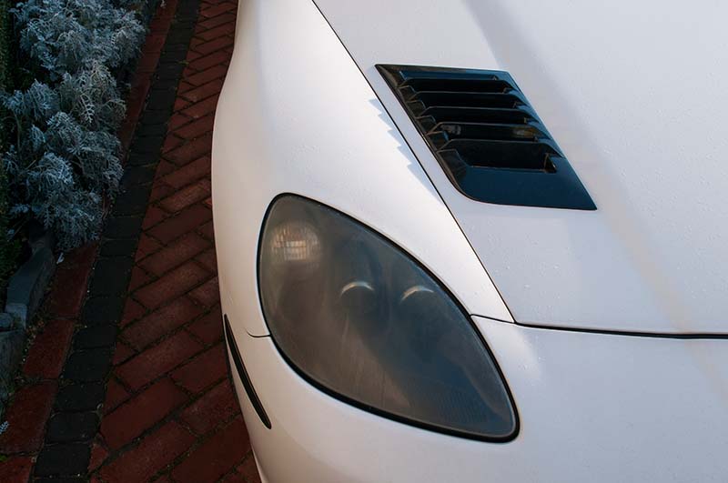 Rear view of the white car corvette