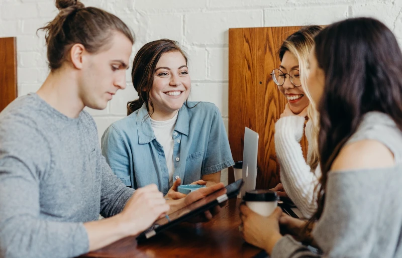 four people hanging out