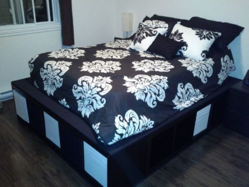 diy bed with storage using bookcases