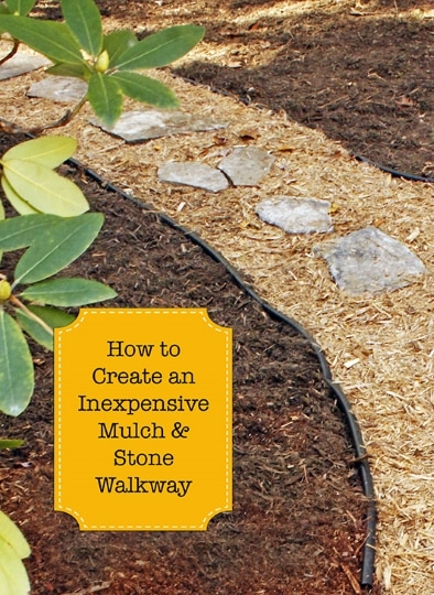 diy inexpensive mulch and stone walkway