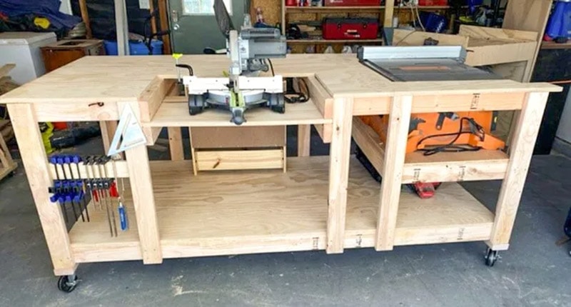 diy mobile workbench with table saw & miter saw