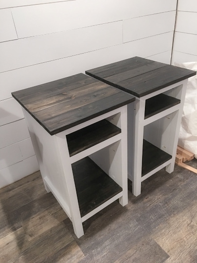 diy planked wood bedside table with shelves