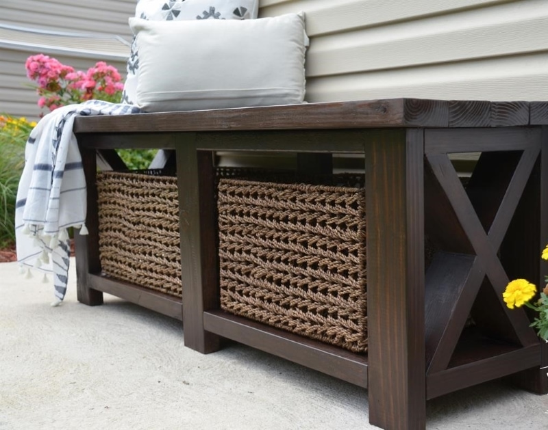 diy rustic x bench with shelf