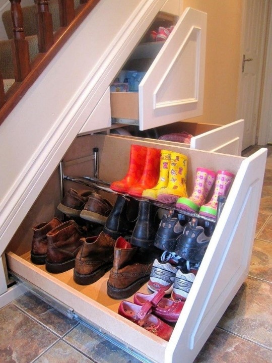 diy under stairs pull-out storage