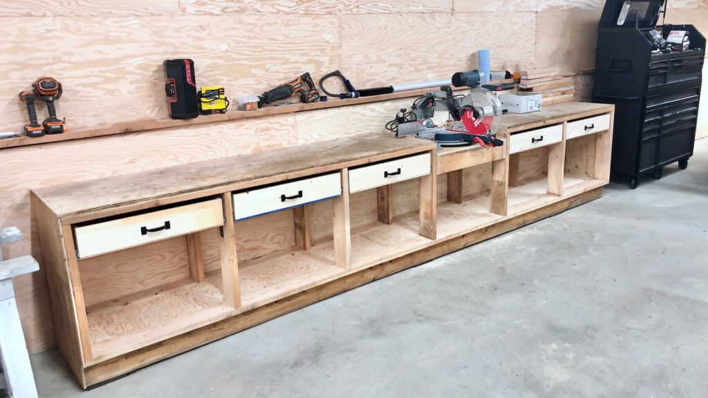 long workbench with drawers