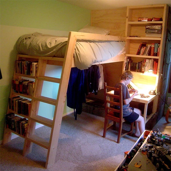 DIY Floating Cloud Loft Bed With Bookshelf Ladders