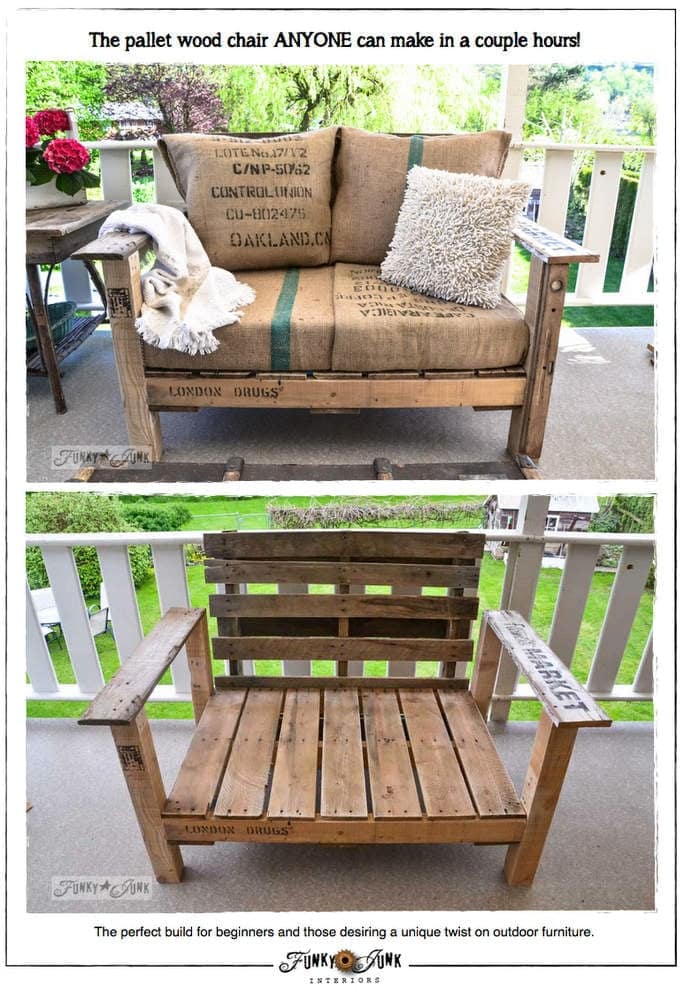 Easy and Comfy DIY Pallet Wood Chair by funky junk interiors