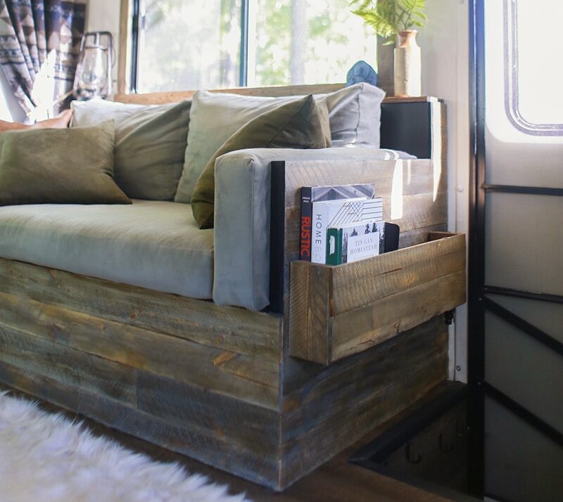 diy rv sofa with planked wood