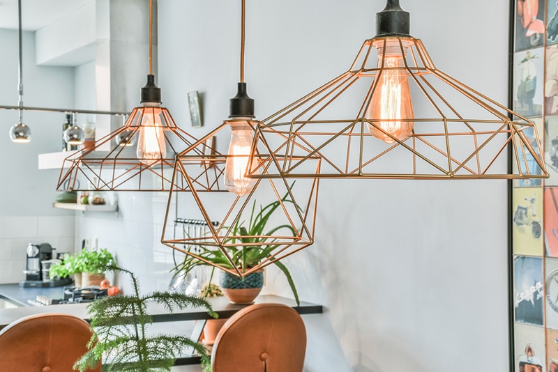 cChandelier with LED lamps in a modern house. Interior design of a new apartment