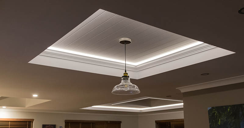 Decorative recessed ceiling with LED strip lighting