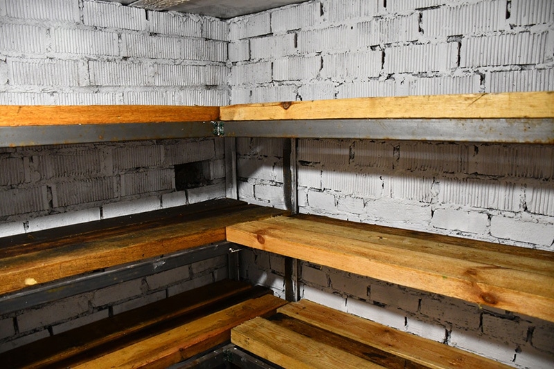 Empty shelves in the cellar