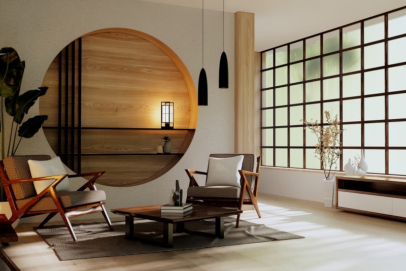 Wooden interior design zen living room