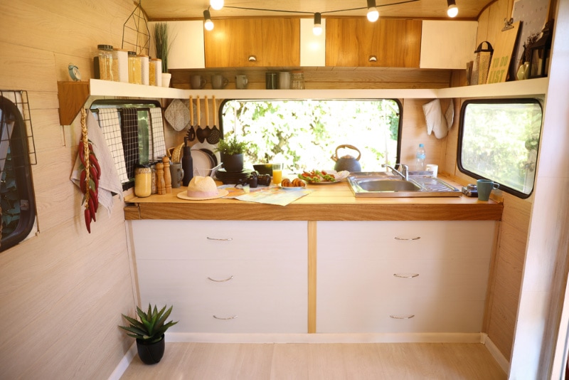 kitchen area of an rv