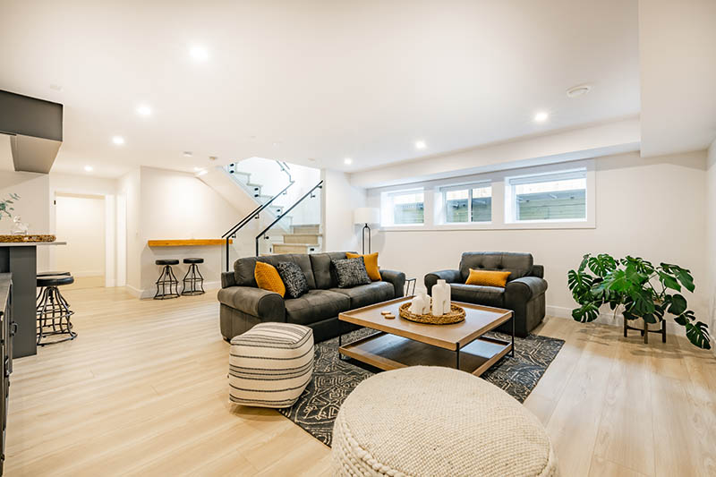 room interior with large grey sofa
