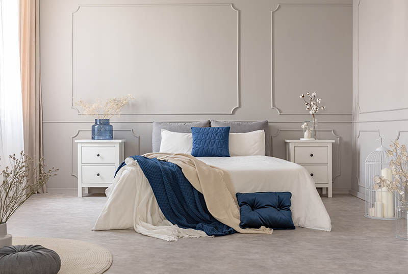 New york style bedroom interior with symmetric design