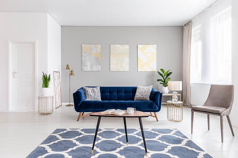 Open space living room interior with modern furniture