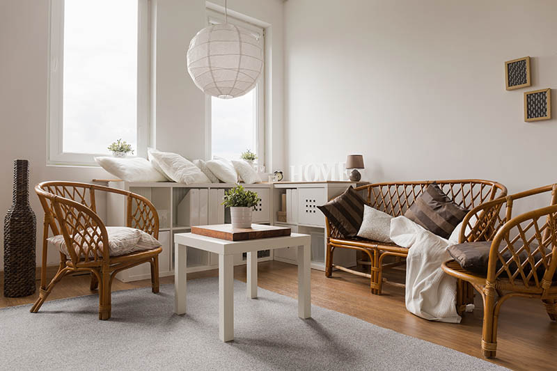 Wicker sofa and chairs in living room